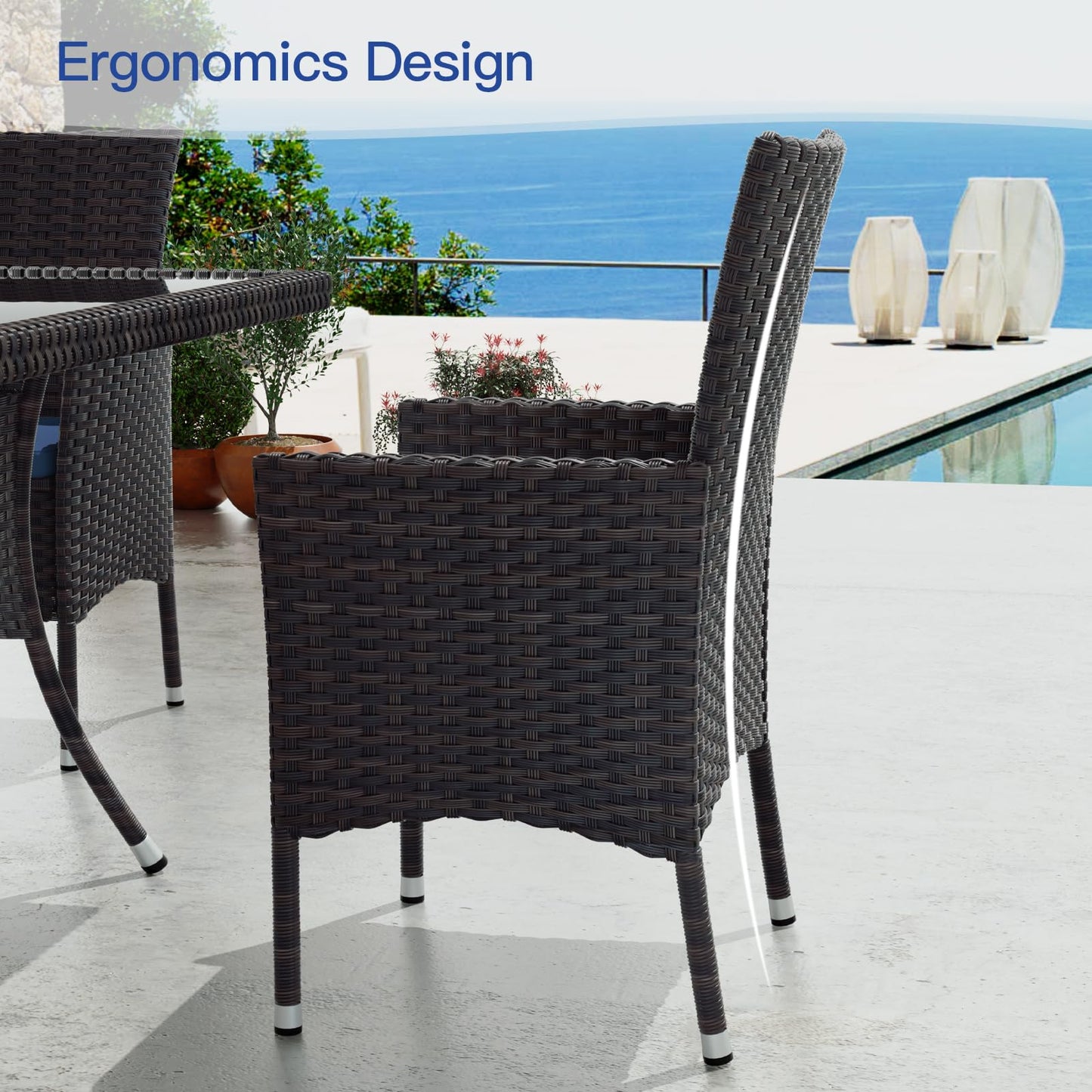 Gotland 5-Piece Indoor/Outdoor Dining Table Set, Garden Patio Rattan Set with w/Tempered Glass Tabletop with Removable Cushions and Umbrella Cutout for Patio, Backyard,4 Chairs - Navy