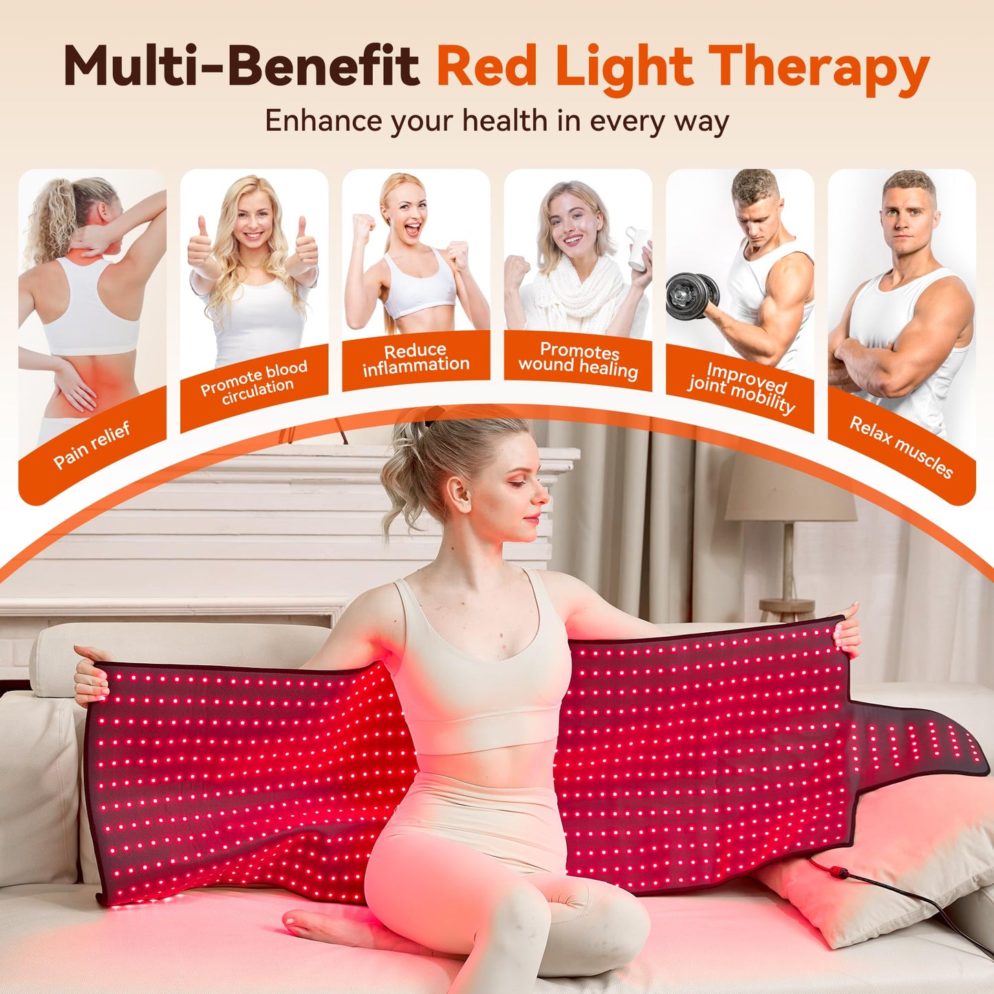 Extra Large Red Light Therapy Mat, High-Density LEDs Full Body Red Light Therapy, 660nm & 850nm Dual Wavelengths, Foldable Red Light Therapy Blanket with Timer, 65" x 20"