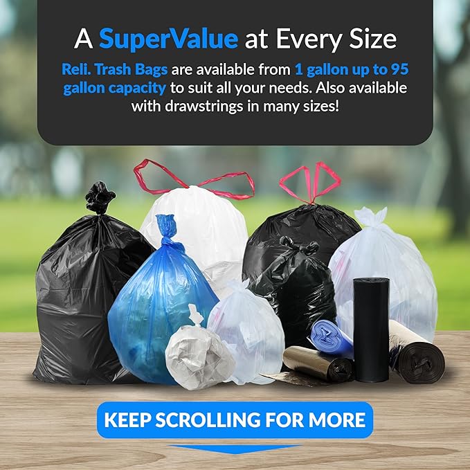 Reli. 95 Trash Bags Heavy Duty | 68 Trash Bags | Super Sizeable for Serious Garbage Cleanup (Clear)
