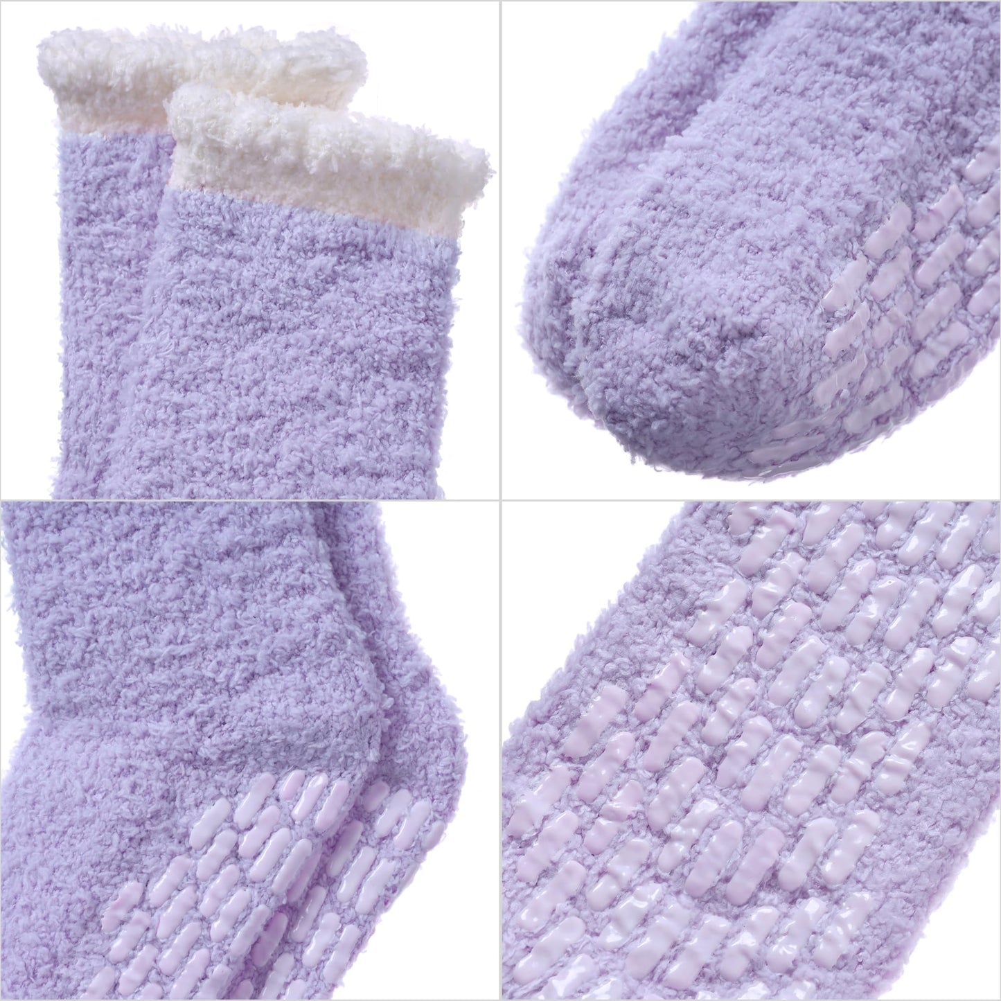 MQELONG Non Slip Hospital Socks with Grips for Women Winter Warm Cozy Fuzzy Slipper Soft Fluffy Sleep Socks (5 Pairs Light Colour Patchwork)