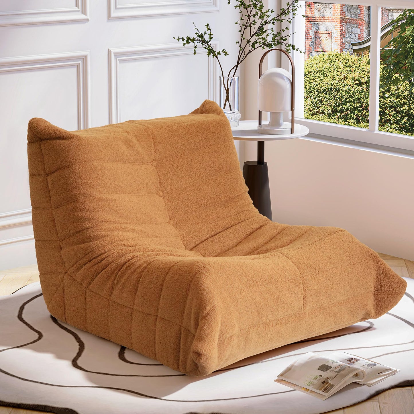 LAUSAINT HOME Bean Bag Chair for Adults Memory Foam Giant Bean Bag Chair with Ergonomic Design, Bean Bag Couch Chenille Fabric for Living Room and Bedroom, No Assembly Required (Brown)