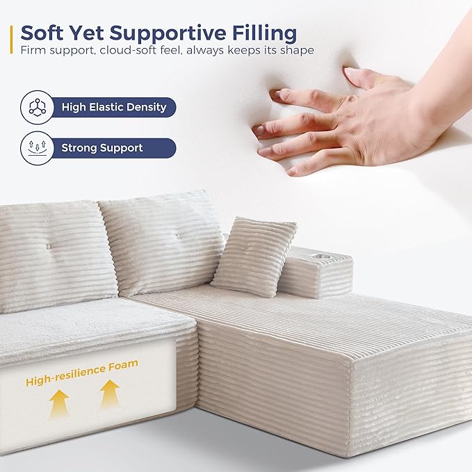 MAXYOYO 132" Giant U-Shaped Modular Sectional Couch, Modern Boneless Couch for Living Room, Sofa in A Box, Oversized Sofa Sleeper with Deep Seat, No Assembly Required, Grayish Beige