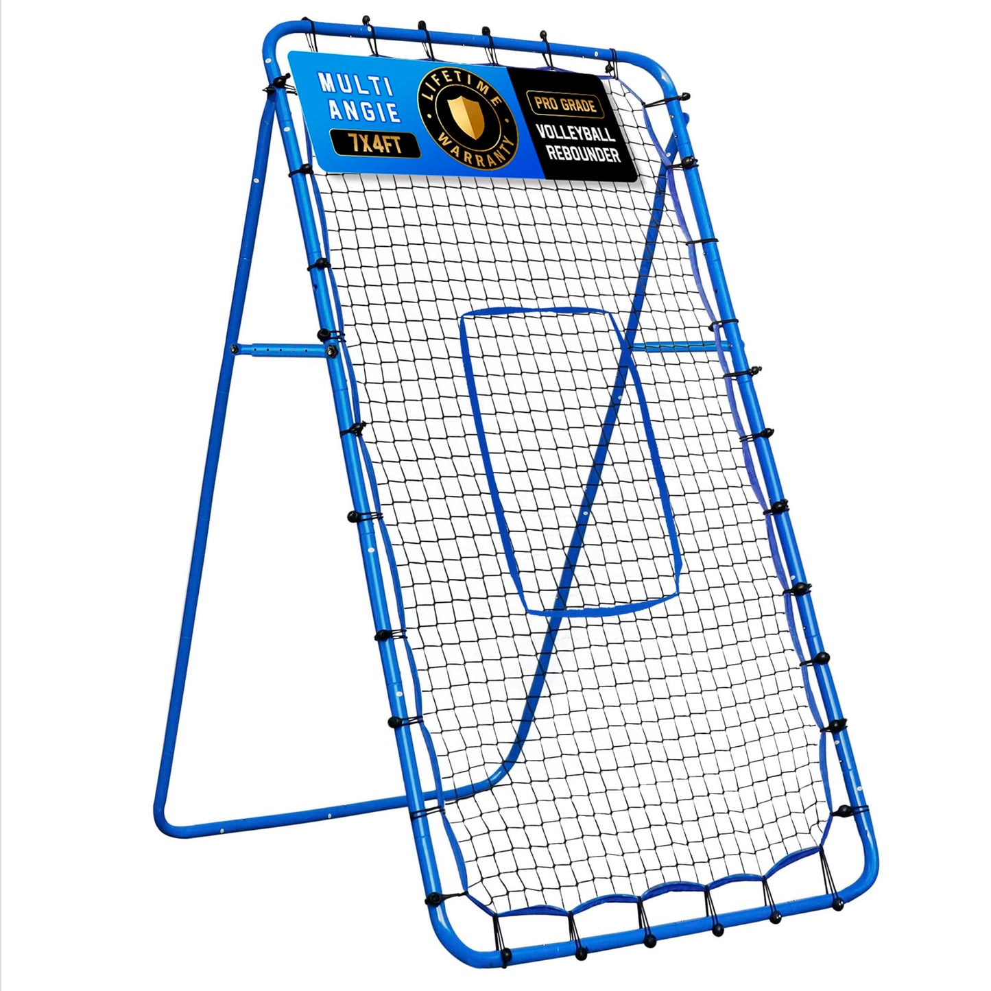 7x4FT Volleyball Rebounder Net Pro, Baseball Softball Rebound Pitch Back Net, Adjustable Angle Lacrosse Bounce Back Practice Equipment, Easy Quick Setup, Ideal for Outdoor and Backyard Training