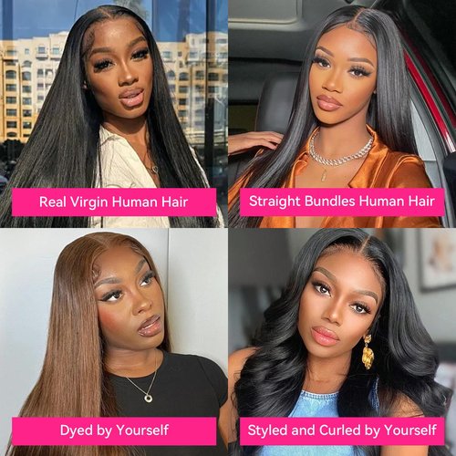 Real Straight Human Hair Bundles 10A Human Hair Bundle Brazilian Virgin Hair 100% Unprocessed Hair Bundle Natural Black Hair Extension for Women (1Black Straight, 14 16 18 Inch)