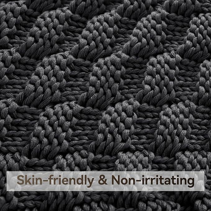 Knitted Weighted Blanket for Adult, No Beads Heavy Blanket 60” x 80'' 17lbs, Breathable Chunky Knit Blanket, Cooling Weighted Blanket for Hot Sleepers, Christmas Home Decor (Dark Grey)