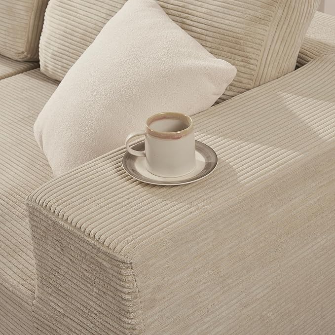 Furnify 106" Cloud Sectional Couch, Left/Right Facing Convertible Sofa with Deep Seat, L-Shape Modular Upholstered Foam Couch for Living Room Bedroom, No Assembly Required (Corduroy Fabric, Beige)