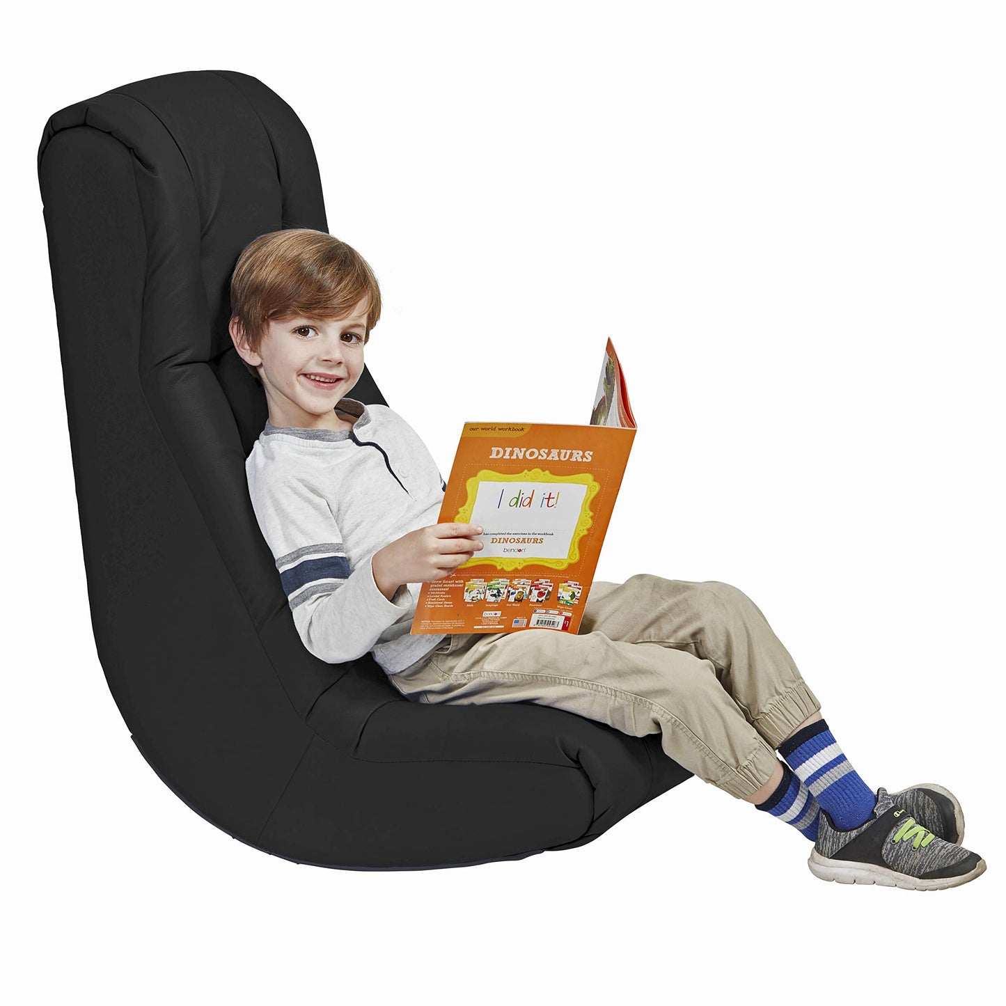 Factory Direct Partners Soft Tufted Floor Rocker - Cushioned Ground Chair for Kids Teens and Adults - Great for Reading, Gaming, Meditating, TV - Black, 10488-BK