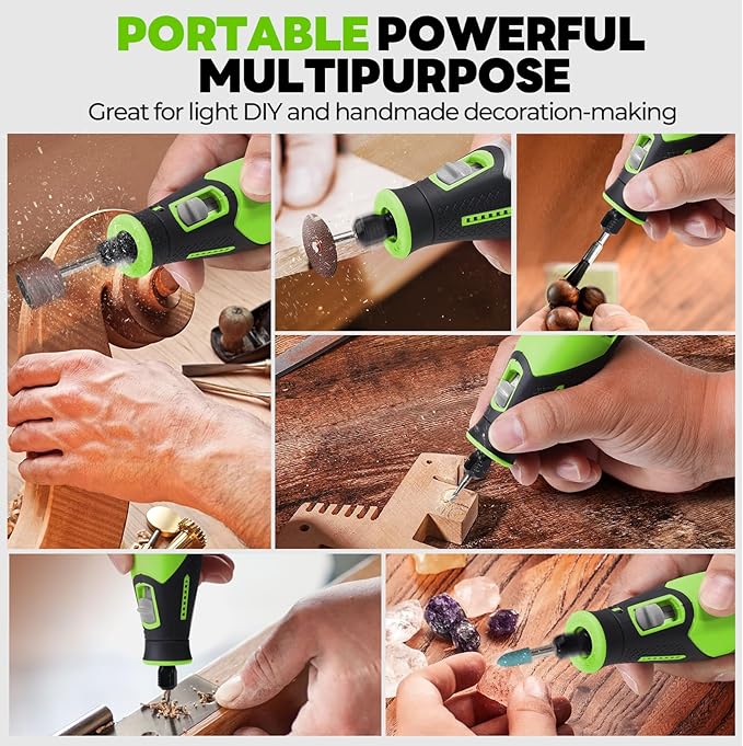 Rotary Tool - 4V Rotary Tool Cordless, Rotary Tool Accessories 64 PCS 2500mAh Li-Ion Battery, Preset 5 Speed Adjustment Grinder Tool for Cutting Sanding Carving Polishing Engraver DIY Crafts (Green)
