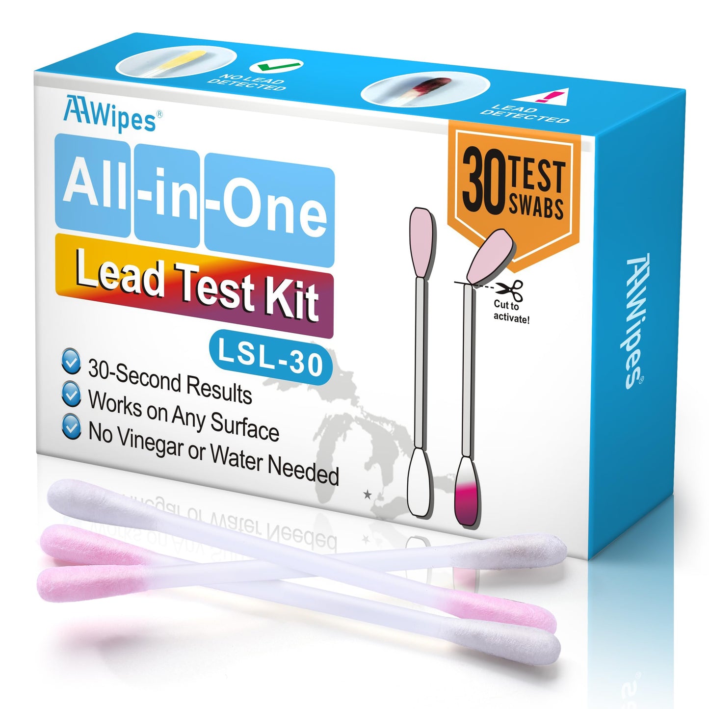 AAwipes Lead Test Kit All-in-1 30 Swabs Results in 30 Seconds at Home Lead Testing Kit for Dishes Paint Convenient Use No Vinegar or Water Needed
