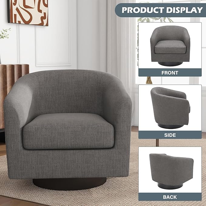 UIXE Swivel Barrel Accent Chairs Set of 2, Fabric Upholstered Armchair Modern Round Club Arm Chair for Living Room, Comfy Single Sofa Seating Bedroom Side Reading Seat for Home Office - Gray