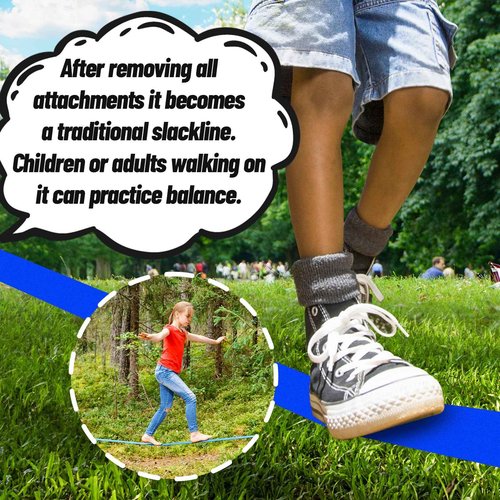 Ninja Warrior Obstacle Course for Kids Outside-Ninja Slackline 52ft with 11 Durable Obstacles-Climbing Net,Wheel, Warrior Gymnastics & Monkey Bars,Slack Lines for Backyard for Kids.