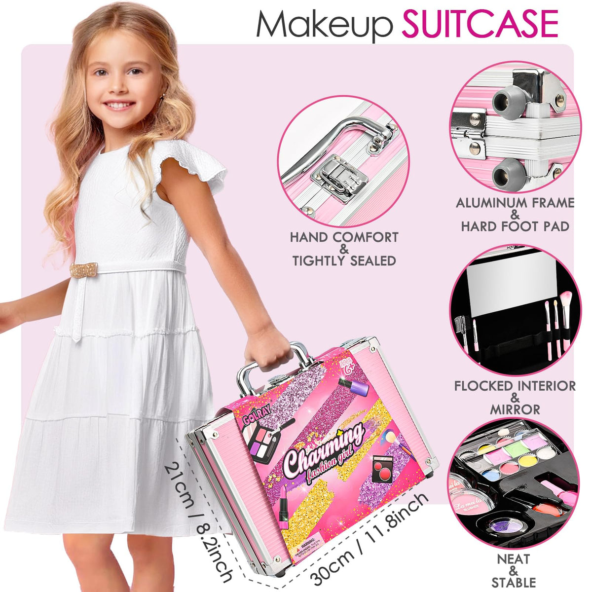 Golray Teen Makeup Kit for Girls Ages 8-12, Starter Full Make up Set With Train Case / 4 Eyeshadow Pallets/Blush/Nail Polish/Lip