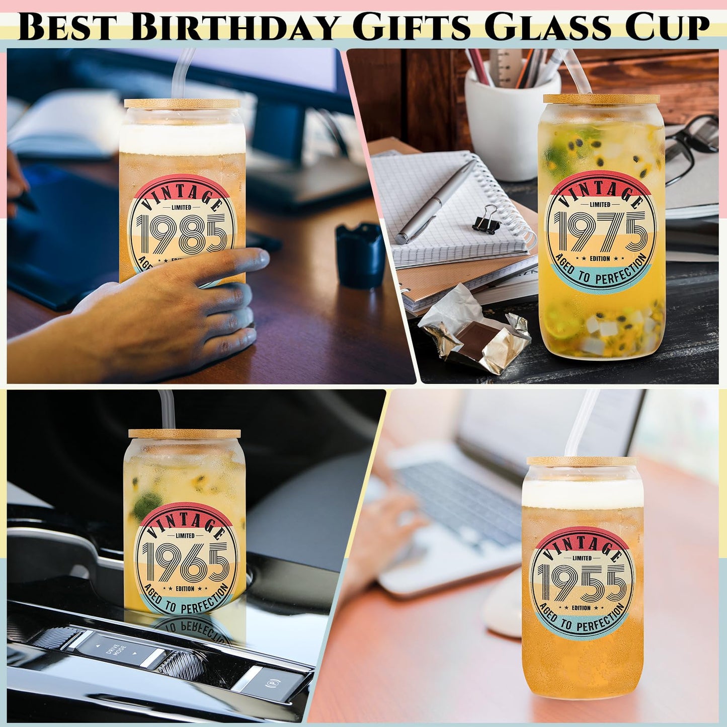 DECZHIYU 50th Birthday Gifts for Women - 1975 50th Birthday Decorations Gifts for Her Him Men 50 Year Old Bday Gift for Women Mom Wife Turning 50 Gift Glass Cup with Straw