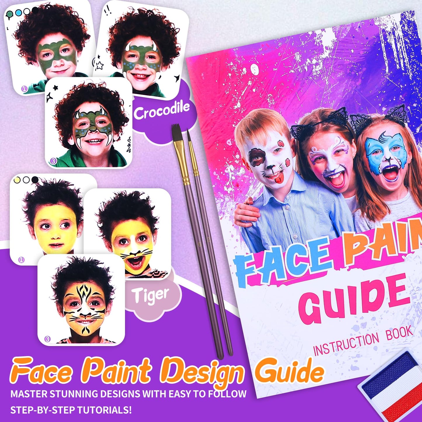 Face Painting Kit for Kids - 24 Colors Non-Toxic Face Paint Kit with Stencils & Paint Brush-Professional Body Makeup Kit for Parties,Birthdays,Halloween,Christmas