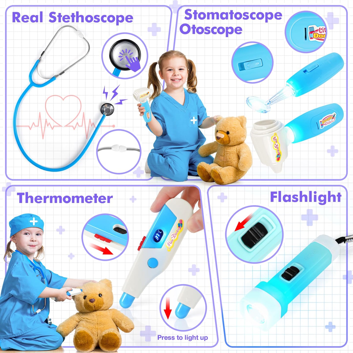 IVENRXIU Doctor Kit for Kids, 15 Pcs Doctor Kit for Toddlers 3-5, Kids Doctors Play Set with Real Stethoscope, Medical Bag, Pretend Play Toys for Boys Girls, Halloween Christmas Birthday Gifts