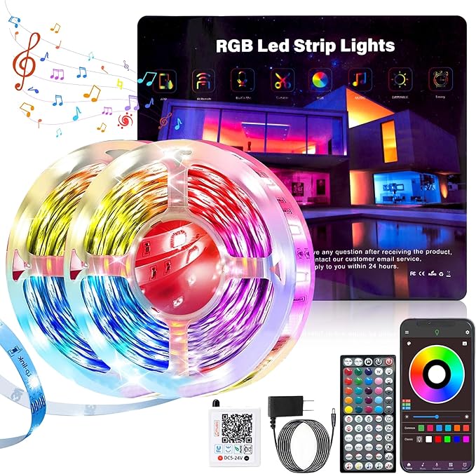 NBBUFF LED Lights for Bedroom 150FT, RGB LED Strip Lights Music Sync, DIY Color Changing LED Light Strip with Remote & App...