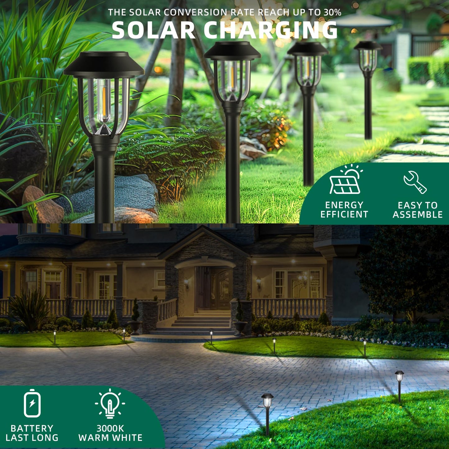 ILANCK 12 Pack Solar Lights Outdoor, Bright 6000K Cool White Solar Pathway Lights Waterproof Auto On/Off Powered,Landscape Lighting for Walkway, Yard, Path, Driveway, Garden