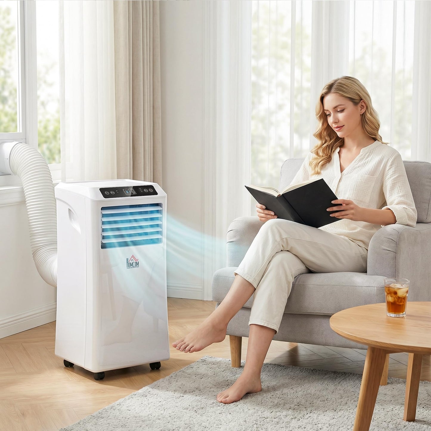 HOMCOM 10000 BTU Portable Air Conditioner for Rooms Up to 441 Sq. Ft., 4-in-1 AC Unit with Cooling Fan, Dehumidifier, Sleep Mode, Remote Control, 24H Timer, Window Installation Kit, White