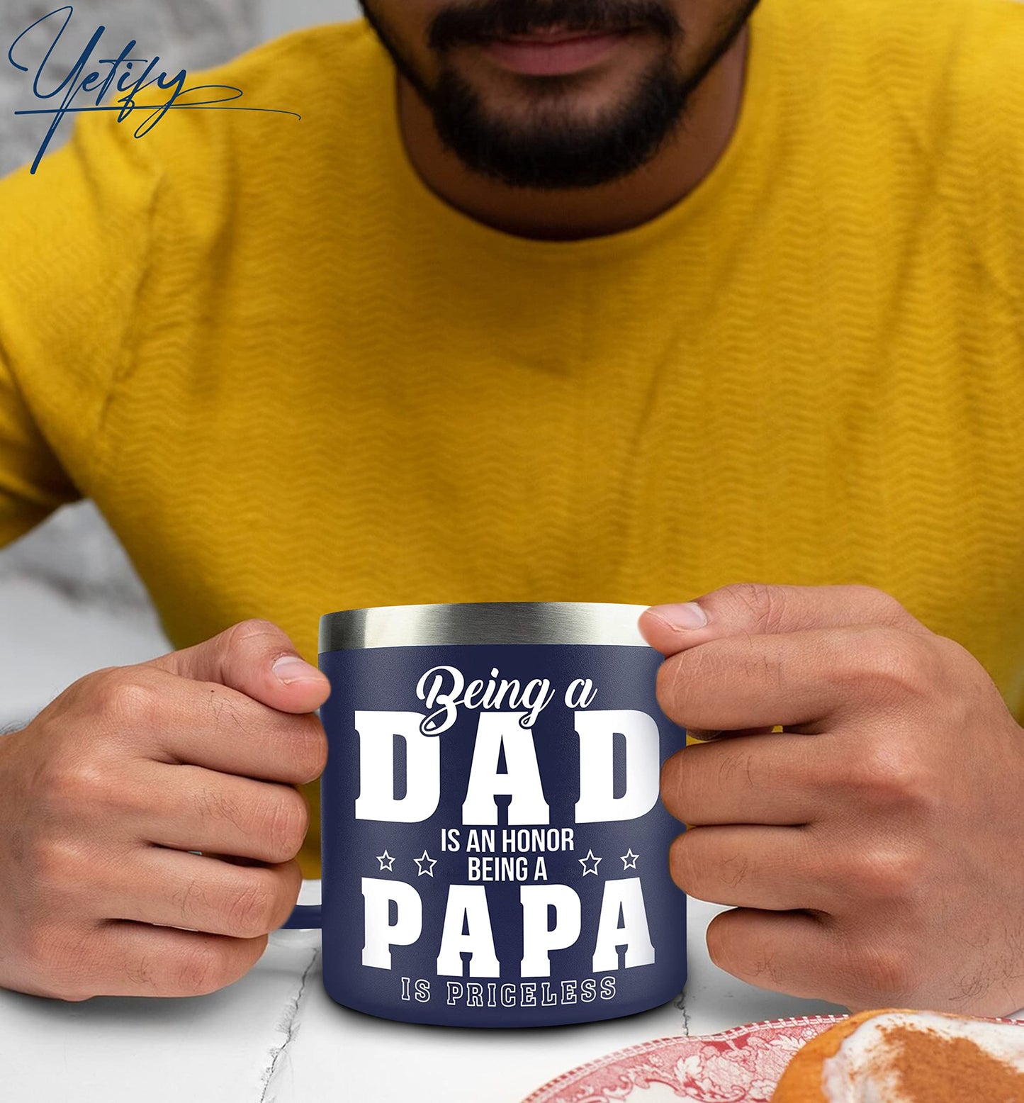 YETIFY Gifts for Papa, Dad from Daughter Son, Kids - Papa Mug for Christmas - Presents for Dad, Grandpa on Birthday - Insulated Stainless Steel Novelty Mug 14oz, Navy