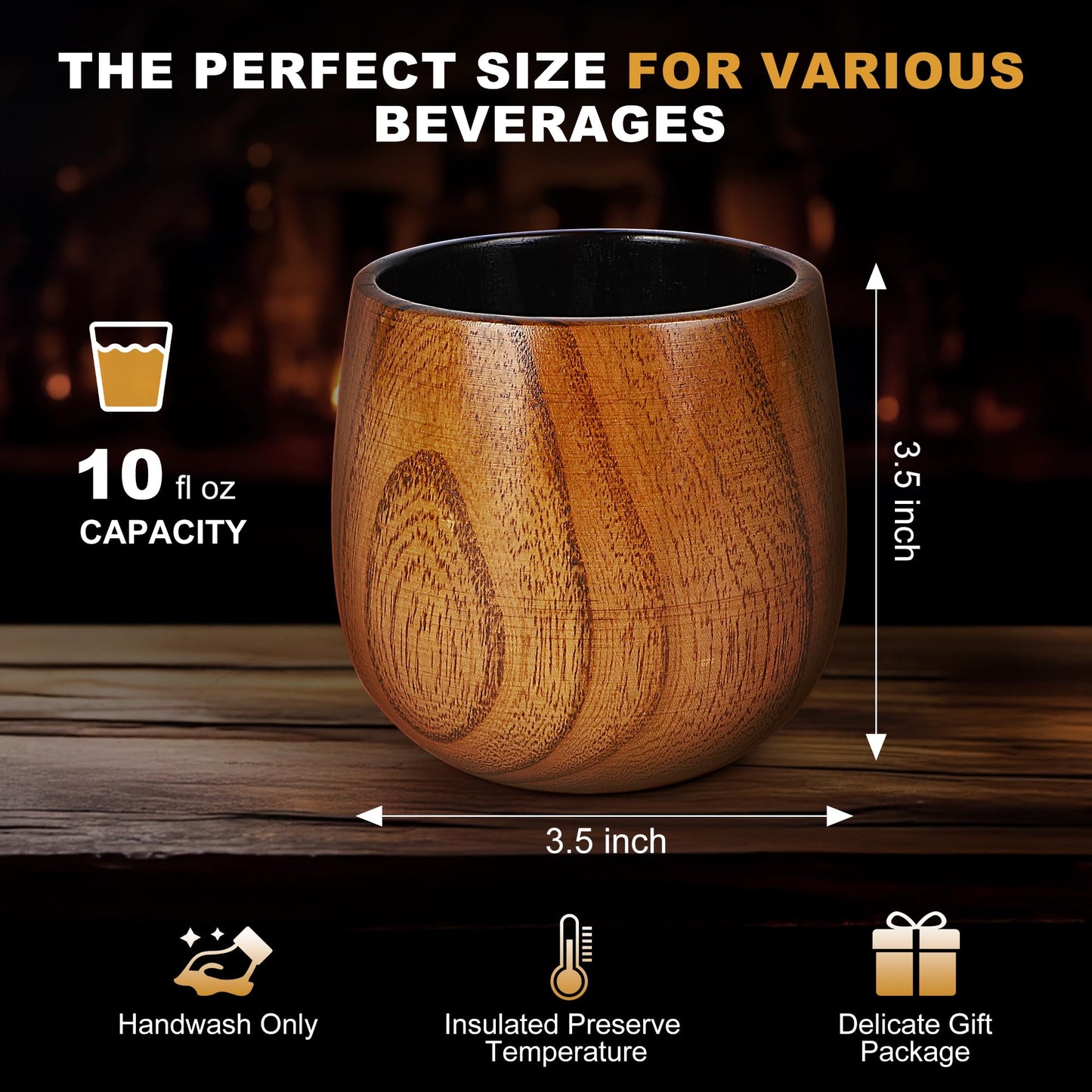 Charred Wooden Whiskey Glass, Handcrafted Wooden Old Fashioned Glass 10oz Bourbon Gifts for Men Dad Husband Brother, Bourbon Cup Perfect Gifts For Father's Day Anniversary Birthday Christmas