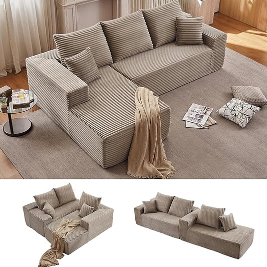 96" Cloud Sectional Couch with L-Shape Chaise, Modern Corduroy Boneless Couch for Living Room,Memory Foam Sofa with Deep Seat,No Assembly Required (Camel,Left-Facing Chaise)