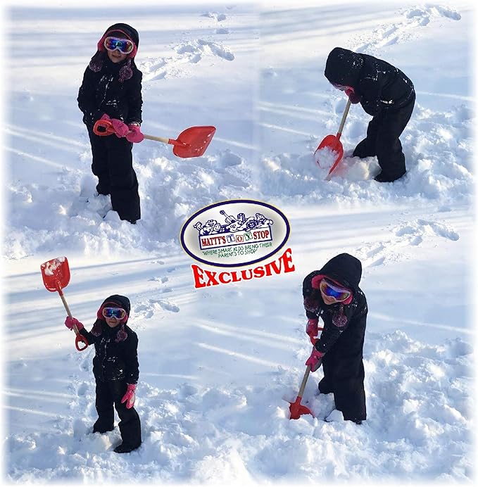 Matty's Toy Stop 28" Heavy Duty Wooden Snow Shovels with Plastic Scoop & Handle for Kids Red, Yellow & Blue Swirl Gift Set Bundle - 3 Pack