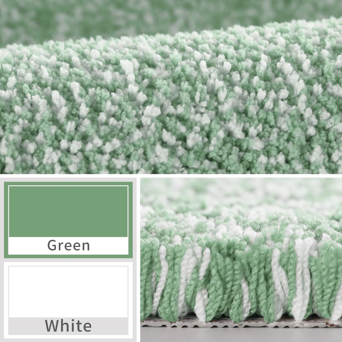 Yimobra Bathroom Rugs Mat, Extra Soft Comfortable Bath Rugs, Non-Slip, Water Absorbent and Thick Bathroom Floor Mats, Machine Washine, Shaggy Rugs for Shower Bathtubs, 32" x 20", Green&White