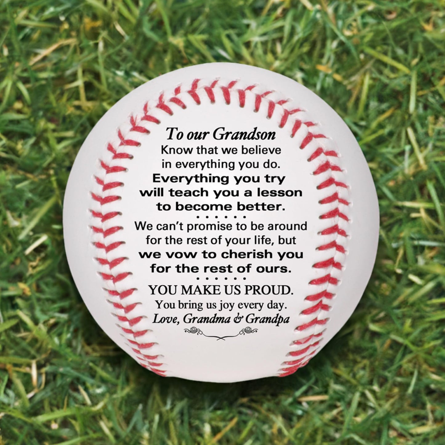 Grandson Baseball - to Our Grandson from Grandma & Grandpa - Grandson Baseball from Grandparents - Graduation Birthday Wedding Anniversary Keepsake, White