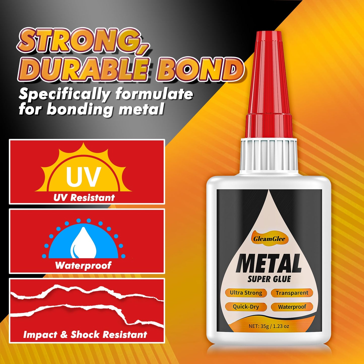 Super Glue for Metal and Stainless Steel 35g - Ultra Strong, Heavy Duty Waterproof, Heat Resistant, Quick-Dry, Clear Glue for Strong Bonding Between Metals, Other Materials, Jewelry Making