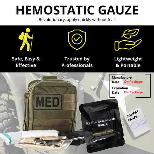 First Aid Advanced Quick Clotting Combat - Flexible Hemostatic - Stop The Bleed kit Faster Wound Packing with Quick Clotting Medical - Survival Kit Supplies - 3" x 12.5' (CT-Gauze-5)