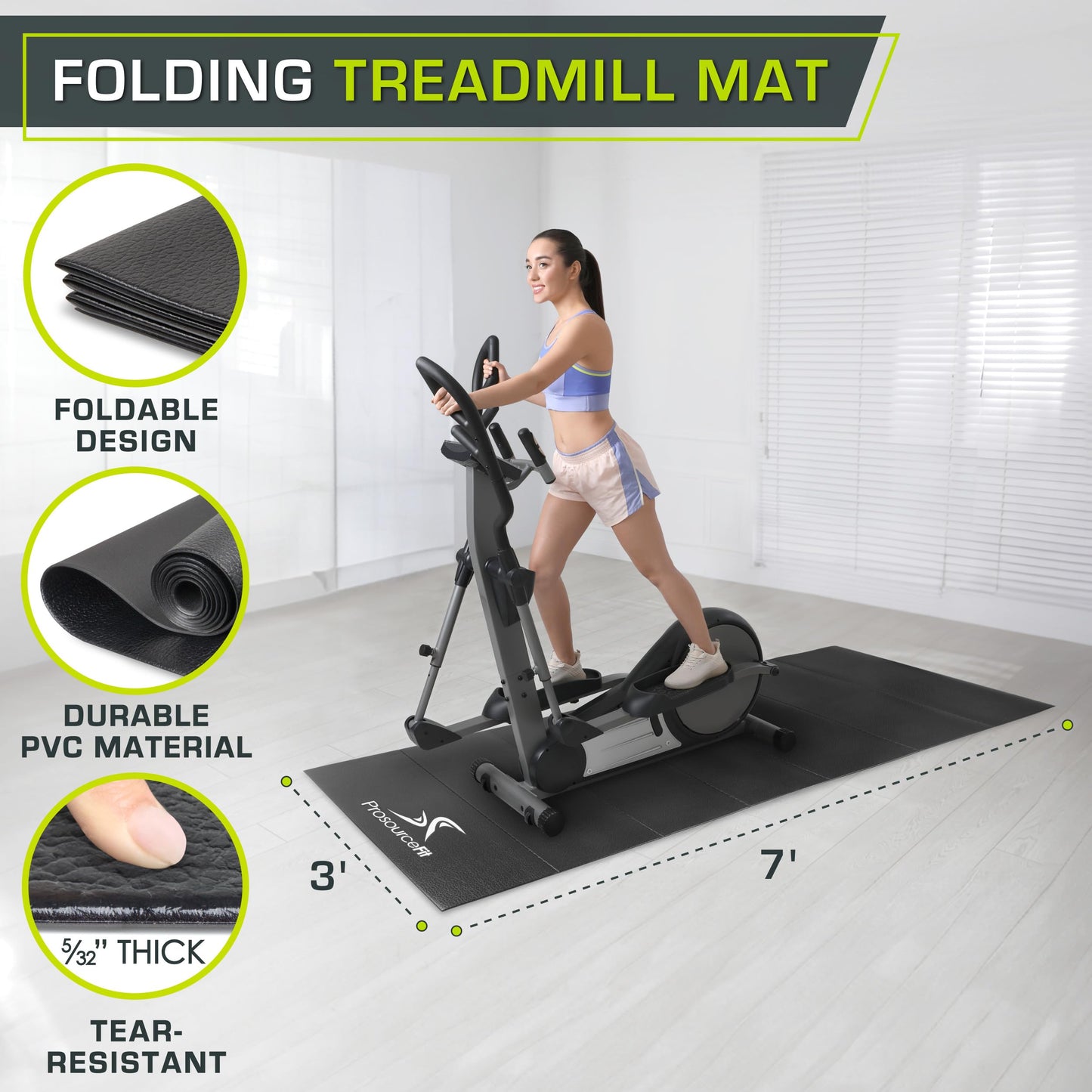 ProsourceFit Treadmill & Exercise Equipment Mats, Folding (7’L x 3’W x ¼”T) High Density PVC Floor Protector