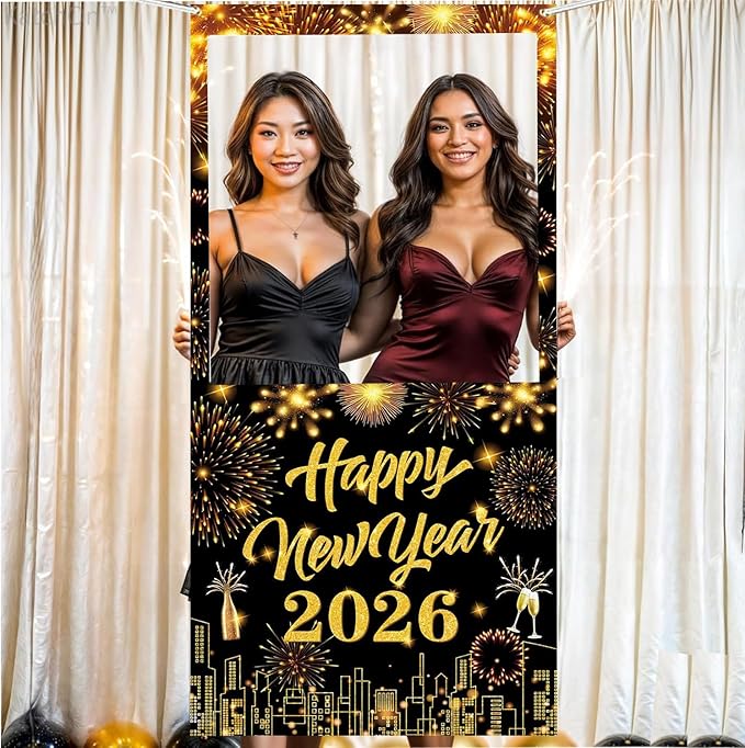 2026 New Years Photo Booth Frame Banner, 2026 Happy New Year Decor,Happy New Year Photo Booth Frame for Celebrate Firework...
