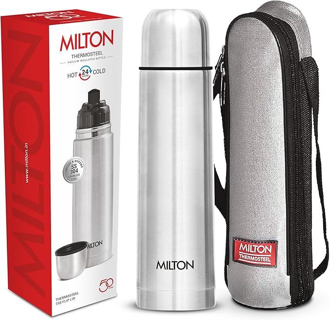 Milton Thermosteel Flip Lid 750, Double Walled Vacuum Insulated Thermos 750 ml | 25 oz | 24 Hours Hot and Cold Water Bottl...
