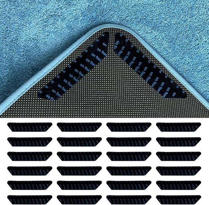 24 PCS Rug Tape，Rug Gripper Pads，Non Slip Rug Grippers，Non Slip Rug Pads for Hardwood Floors and Tiles，Hold Carpet in Place on Hardwood Floors and Ceramic Tile.