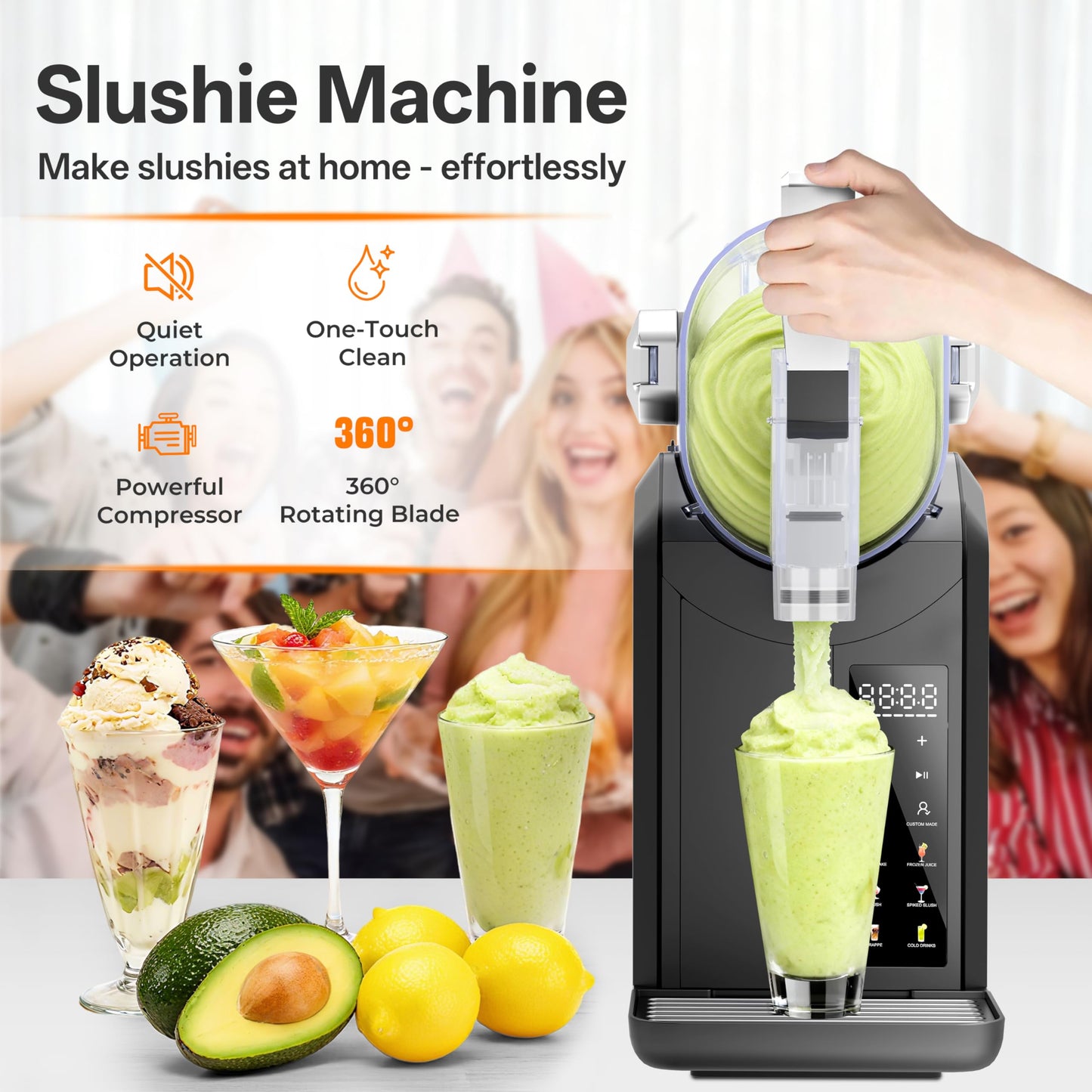 ZABINS Slushie Machine, 2L/68oz Frozen Drink Maker & Margarita Machine with 6 Presets and LED Display, No Ice Needed, Slushy Machine for Home & Party