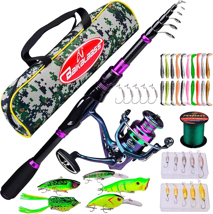 Fishing Rod and Reel Combo - 6.9ft Telescopic Spincast Rod with Left Handed Baitcasting Reel Combos - Sea Saltwater Freshw...