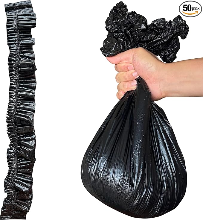 50 PCS Elastic Band Trash Bags Compatible with Popur X5 Litter Box, Litter Box Liners for Popur X5 Self-Cleaning Cat Litter Box (Black)