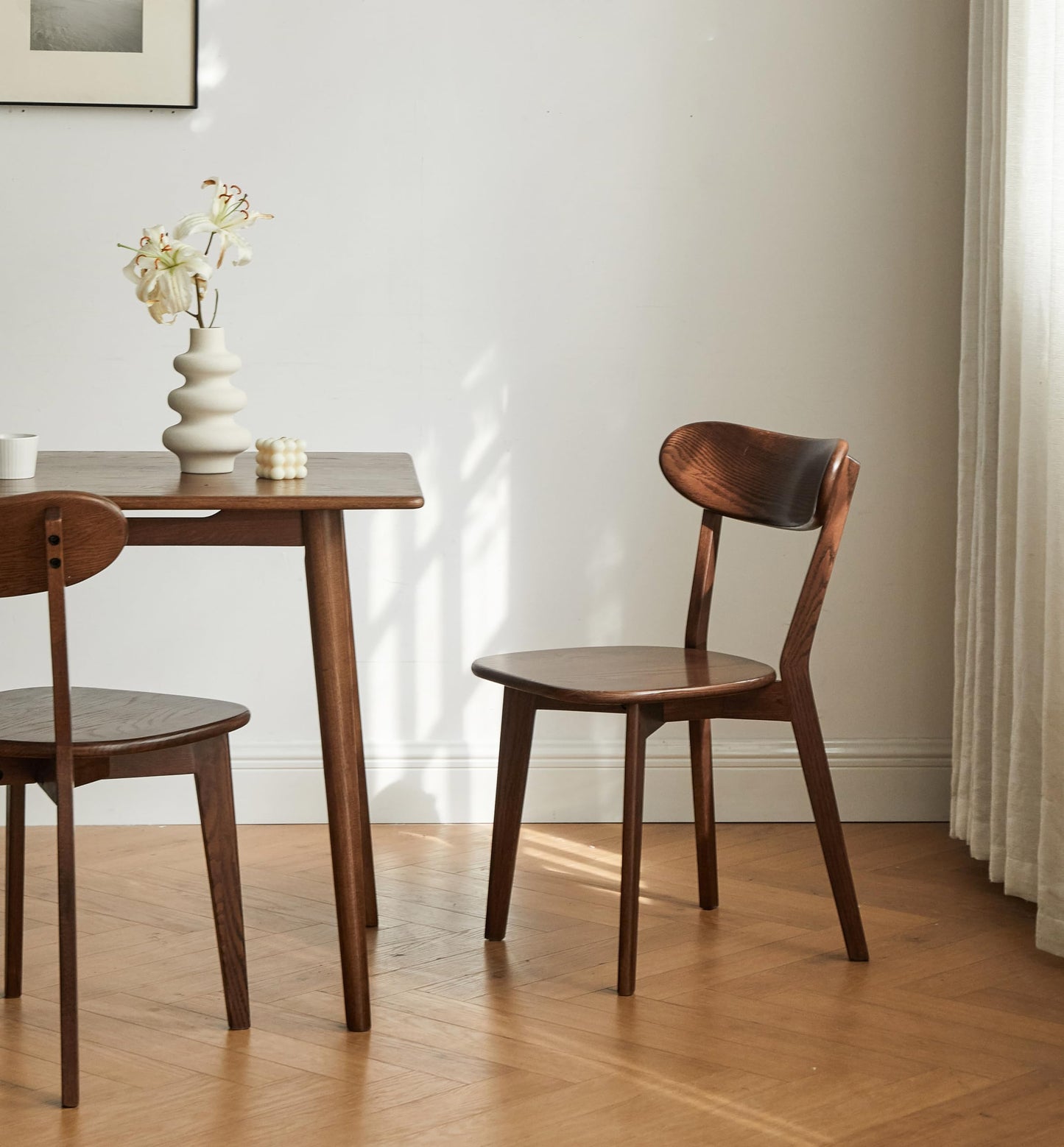 Vadisun Oak Dining Chairs, Kitchen Chairs, 100% Solid Wood Modern Dinner Chair with Curved Backrest, Dining Room Chair for Kitchen, Living Room, Dining Room (1PK, Walnut)