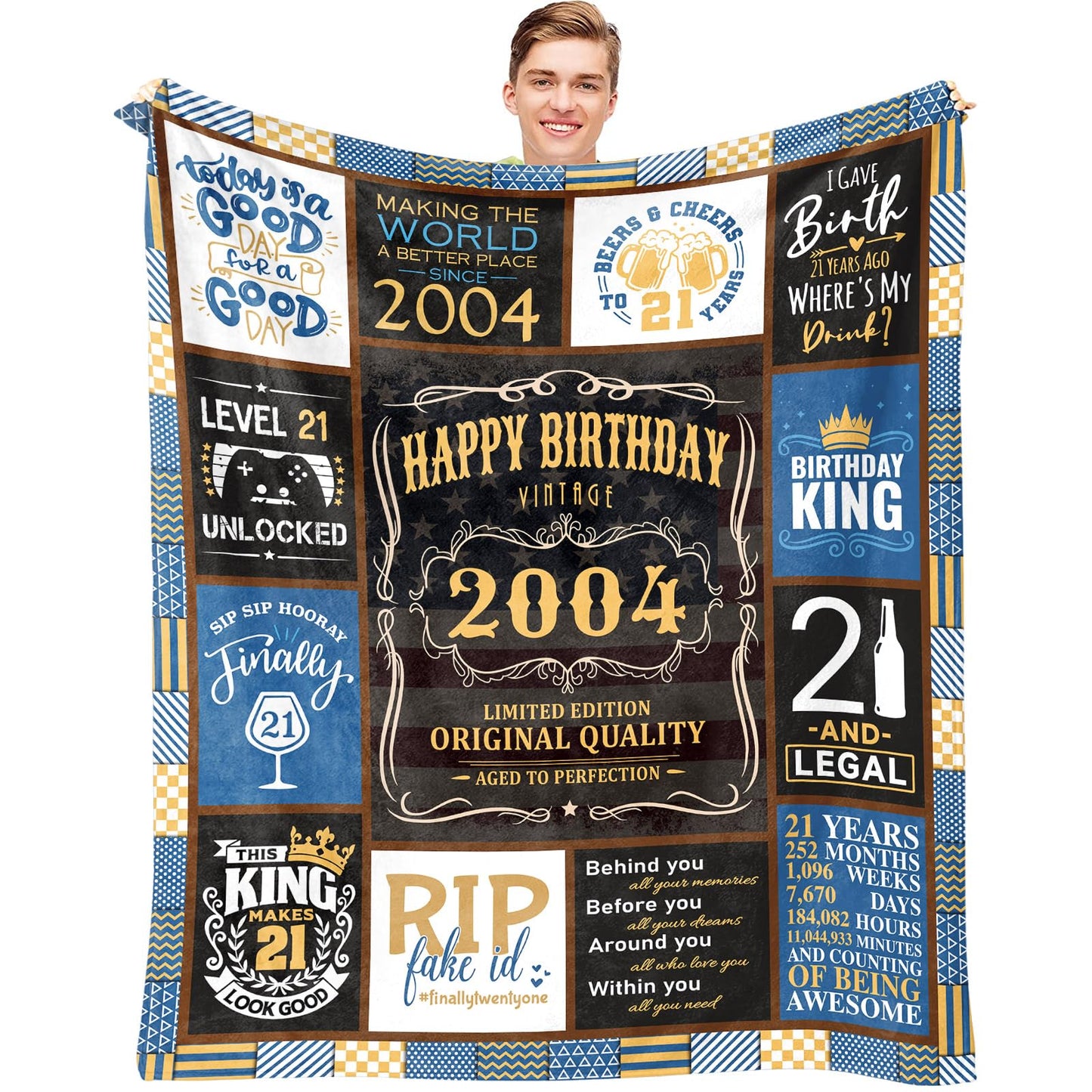 21st Birthday Gifts for Him, Cool 21st Birthday Gifts for Boy, Presents for 21st Birthday Male, 21 Year Old Birthday Gifts for Him, Happy 21st Birthday Decorations for Men Throw Blanket 50" x 60"