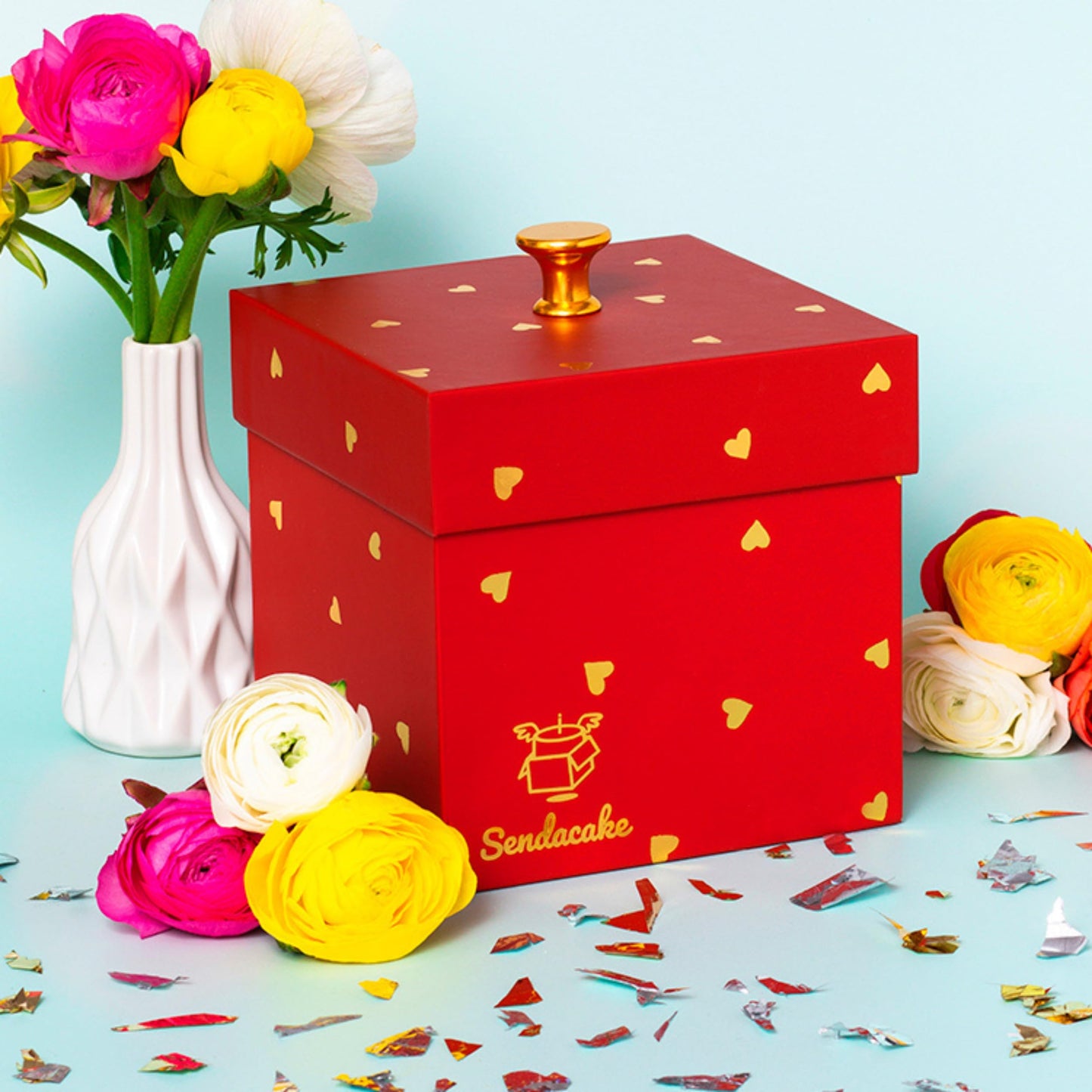 Love Butterfly Explosion Gift Box by Send A Cake – Flying Butterfly Surprise with Flower Shower & Red Velvet Mini Bundt Cake – Ready to Gift Birthday Surprise for Women, Men, Mom, Dad, Friends & Kids