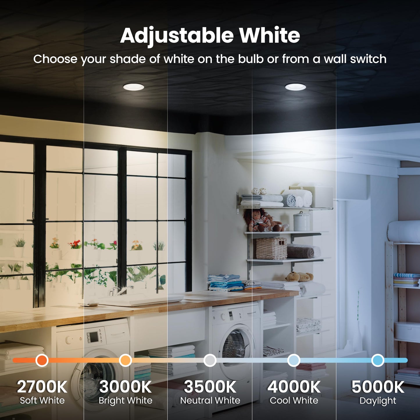 Feit Electric LED Downlight Retrofit Kit with Baffle Trim, 75W Equivalent, 5/6-Inch Dimmable Recessed Can Light, Adjustable White 2700K-5000K, 90+ CRI, 50,000-Hour Lifetime, LEDR56B/6WYCA/MP/6