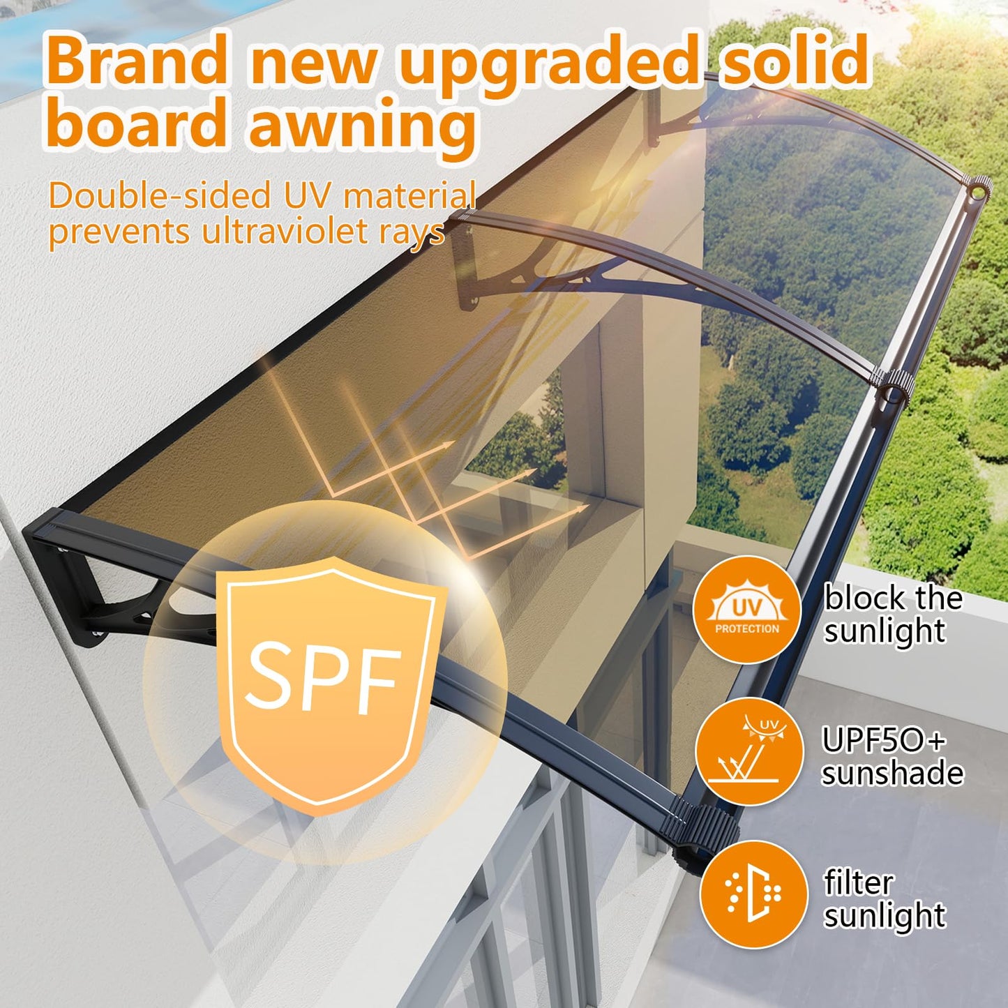 GUANSU-CN Door Awning Window Canopy,40x60 Inches Awnings for Doors with Sink,Polycarbonate House Outdoor Patio Awning Canopy UV Rain Snow Sunlight, Porch Awning with Sturdy Aluminum Bracket