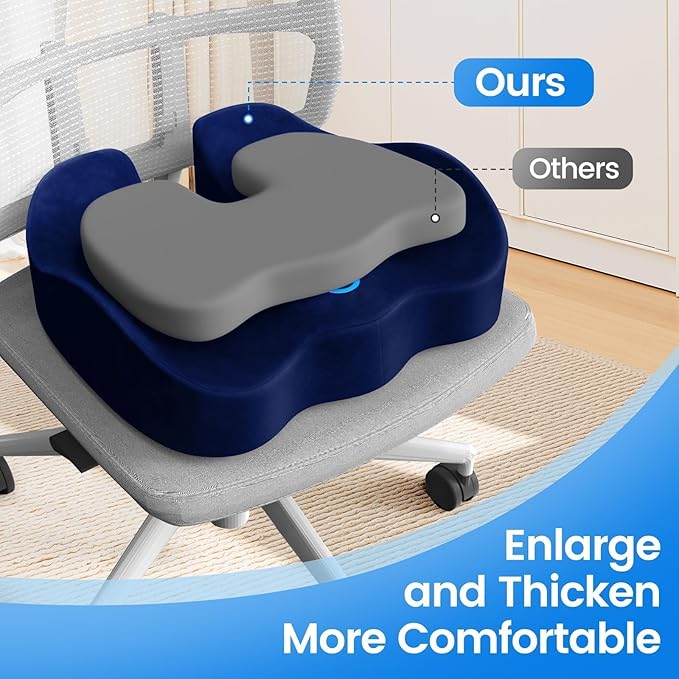 SofterCharm Seat Cushion with Carry Handle, Memory Foam for Tailbone/Sciatica Easing, Chair Cushions for Cars, Desks, Office Chair Cushion with Non-Slip Design, Ideal for Post-Surgery Recovery (Blue)