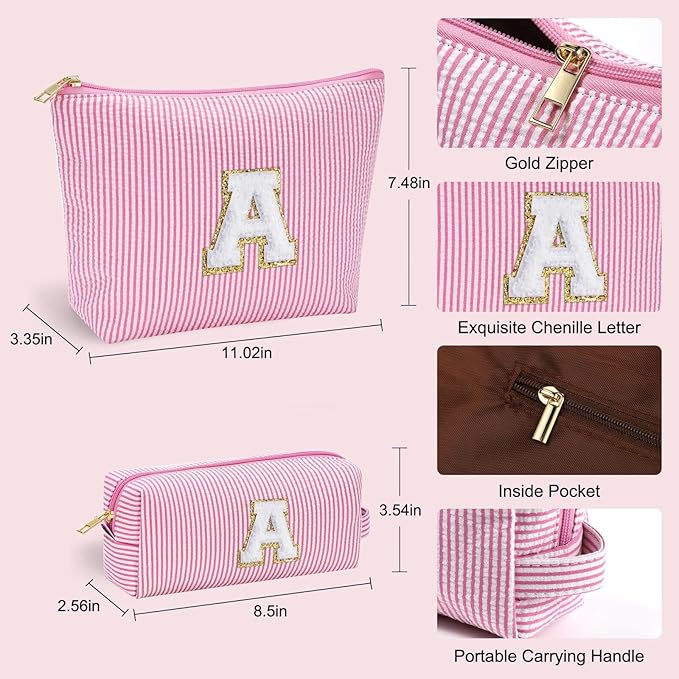 YOOLIFE Mothers Day Gifts for Women Girls- Pink Preppy Makeup Bag Best Friend Birthday Gifts Graduation Teacher Gifts Wedding Gifts Bridesmaid Gifts Daughter Teacher Wife Gifts Teen Girl Gifts M