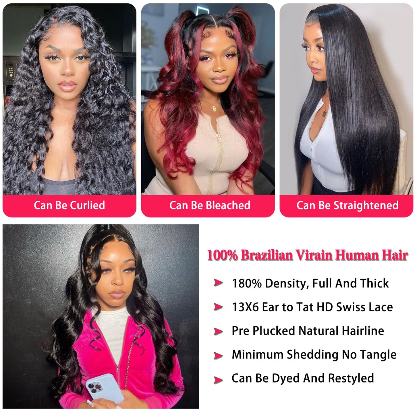 PUNUBO 34 Inch 13x6 Lace Front Wigs Human Hair Body Wave 13x6 HD Lace Frontal Wig 180 Density Unprocessed Brazilian Virgin Human