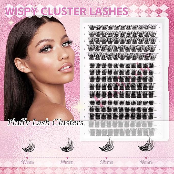 Cluster Lashes FADLASH 165pcs Lash Clusters Extensions Mix Tray 3 Styles DIY Eyelash Extension Individual D Curl Super Thin Band Soft (K1+K3+K4-0.07-D, 10-18mm)