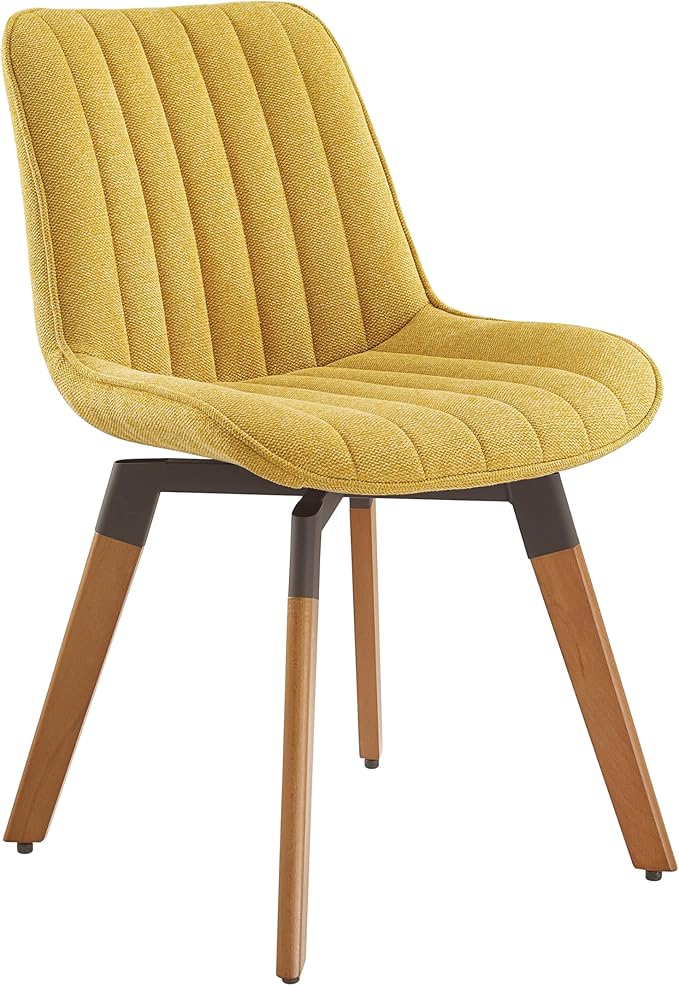 Art Leon Dining Chairs Set of 4, Mid Century Modern Swivel Dining Room Chairs, Fabric Upholstered Armless Side Chairs with Wood Legs for Kitchen Living Room Bedroom, Yellow