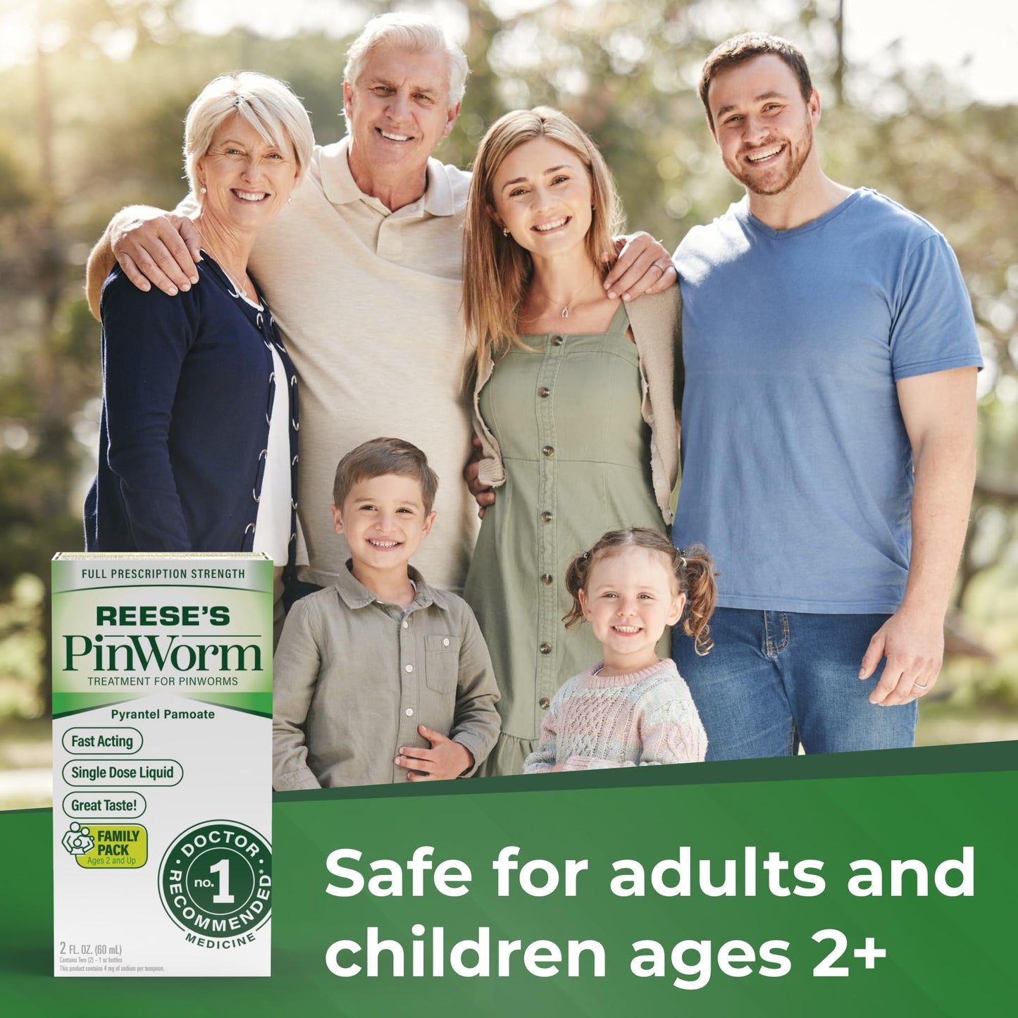 REESE'S PINWORM Medicine Liquid for Entire Family, Full Prescription Strength, 2 Oz, Pack of 2, #1 Doctor Recommended Single Dose Pyrantel Pamoate Dewormer for Adults & Kids Ages 2+, Banana Flavor