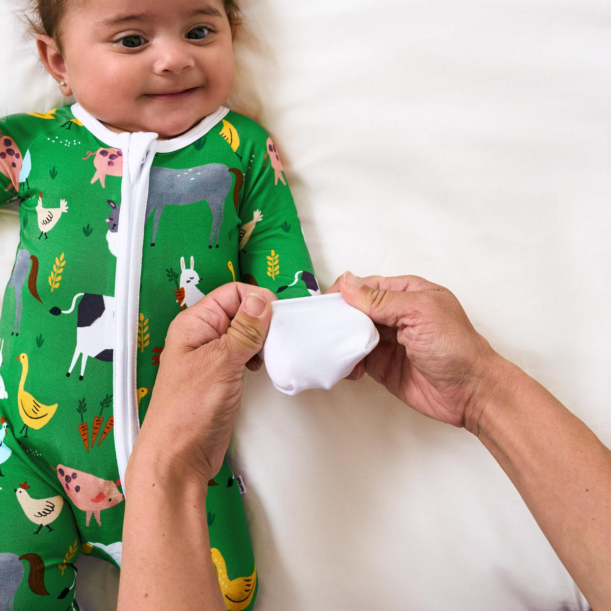 Little Sleepies Pajamas for Baby Boys & Girls, Viscose from Bamboo Baby Pajamas, Snug Sleeper, Toddler PJs, 2-Way Zipper, Green Farm Animals, 3-6M