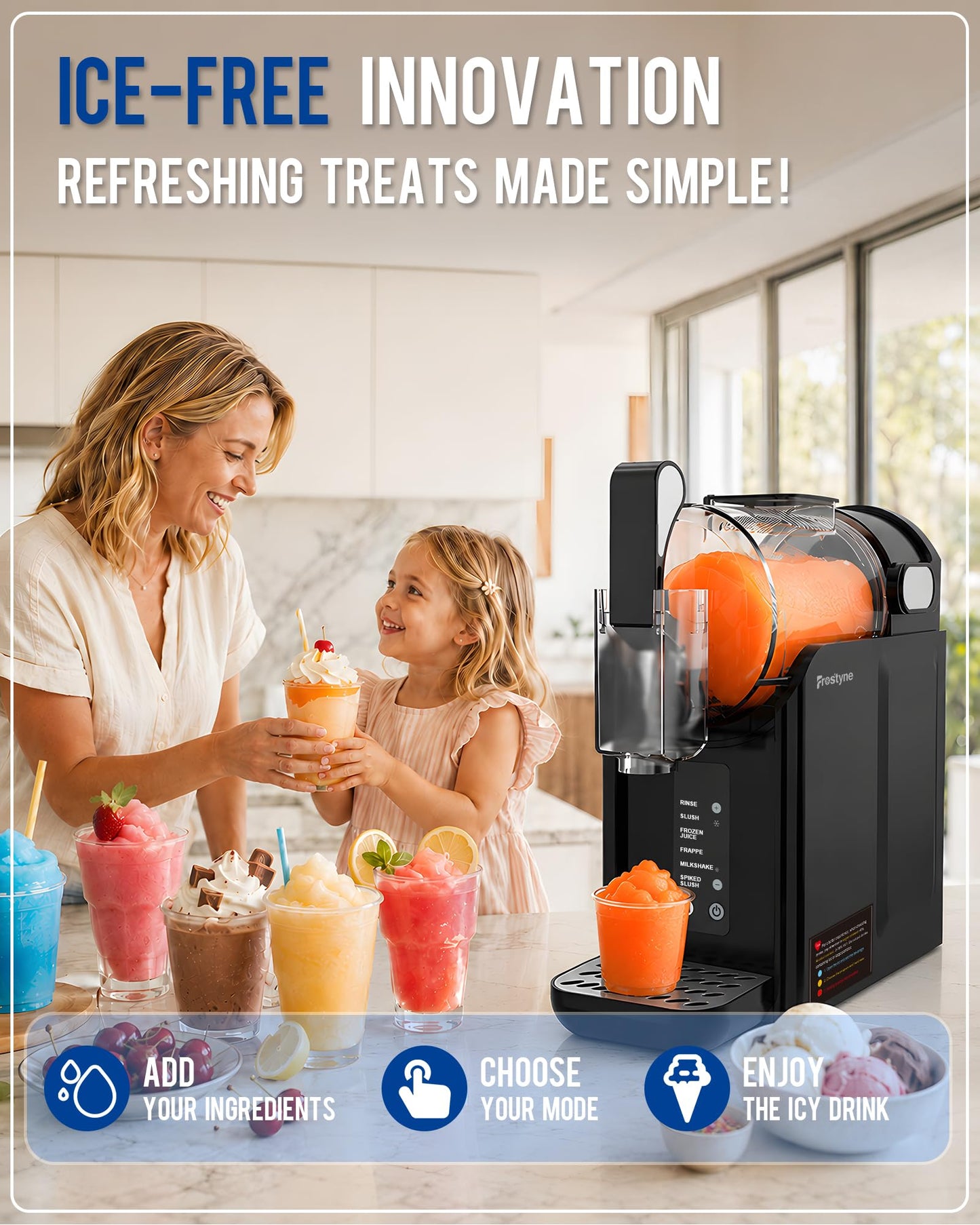 Frostyne 88oz Slushie Machine for Home with No Ice Needed, 5 Preset Programs, Self-Cleaning Function, Quiet Operation, Perfect for Making Frozen Margaritas, Milkshakes, Smoothies, Frappes,Black